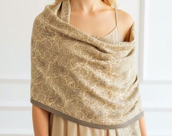 Luxury Ottoman Damask Shawl, Silk Cotton Scarf, Turkish Jacquard Wrap, Elegant Pashmina Style Shawl, Soft Lightweight Women's Gift