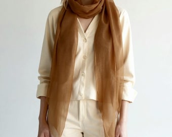 Brown Chiffon Shawl – Lightweight Sheer Wrap – Elegant Everyday Scarf - Modest Shoulder Cover – Women’s Brown Scarf
