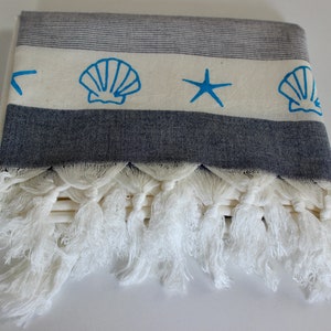 Sea Star Hand Painted Cotton Towel - Gray Cotton Towel - Star Printed Towel - Hand Made Towel - Home Gift - Bath Towel - Towel Peshtemal