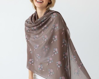Boho Traumfänger Baumwollschal - bestickter floraler Schal