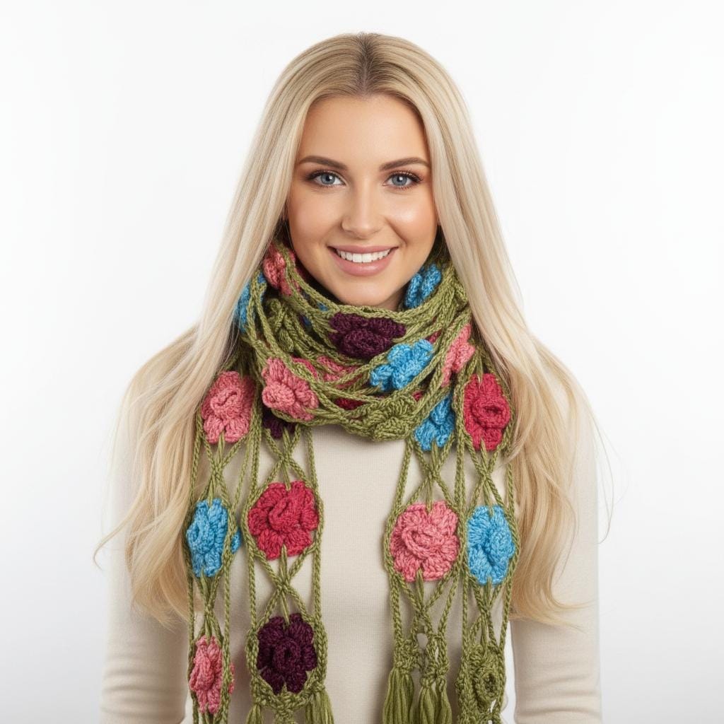 Écharpe Légère à Imprimé Floral En Dentelle Crochetée - Longueur ~123 Cm - Coton Doux
