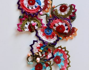 Handmade Crochet Statement Necklace, Bohemian Lace Rope Jewelry