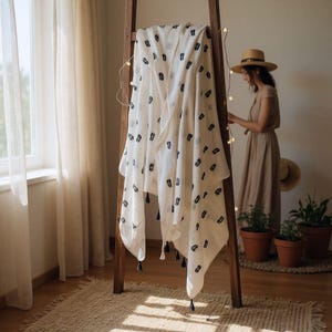 Écharpe en coton à plumes, châle crème, couverture légère image 4