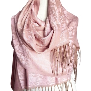 Paisley Pashmina Shawl Blush Pink, Silk Cotton Scarf, Lightweight Elegant Wrap, Jacquard Shawl, Soft Luxury Scarf Gift for Her, Wedding