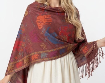 Elephant Pashmina Scarf Shawl - Festival Shawl - Summer Pashmina Wraps - Boho Shawl - Woman Shawl Wraps - Gift For Woman