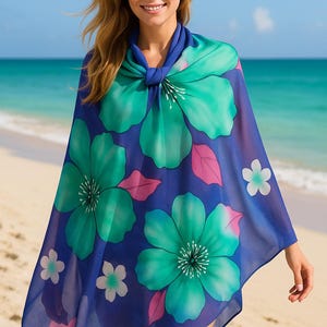Large Floral Chiffon Pareo – 100x150 cm | Glitter Detailed Beach Wrap | Sheer Cover-Up | Lightweight Summer Sarong