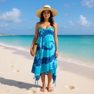 Hand Painted Tie Dye Cotton Scarf – Blue Spiral Boho Wrap, Lightweight Summer Shawl - Beach Cover Up - Hand Made Summer Gift For Woman