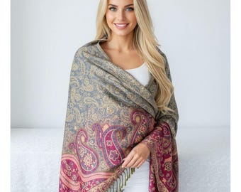 Floral Pashmina Scarf – Soft Wool Blend Shawl Wrap