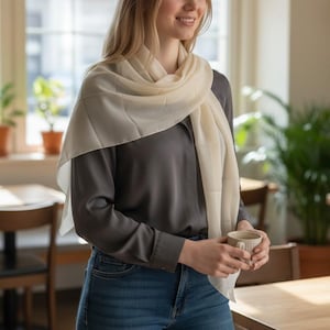 Wool Blend Blanket Scarf - Oversized Gray Black Wrap