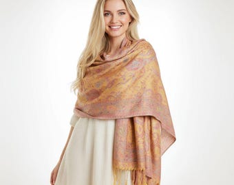 Mustard Silk Pashmina Shawl Scarf, Woman Scarves, Shawl And Wraps, Birtdays Gift For Woman, Christmas Gift For Her, Mustard Pashmina