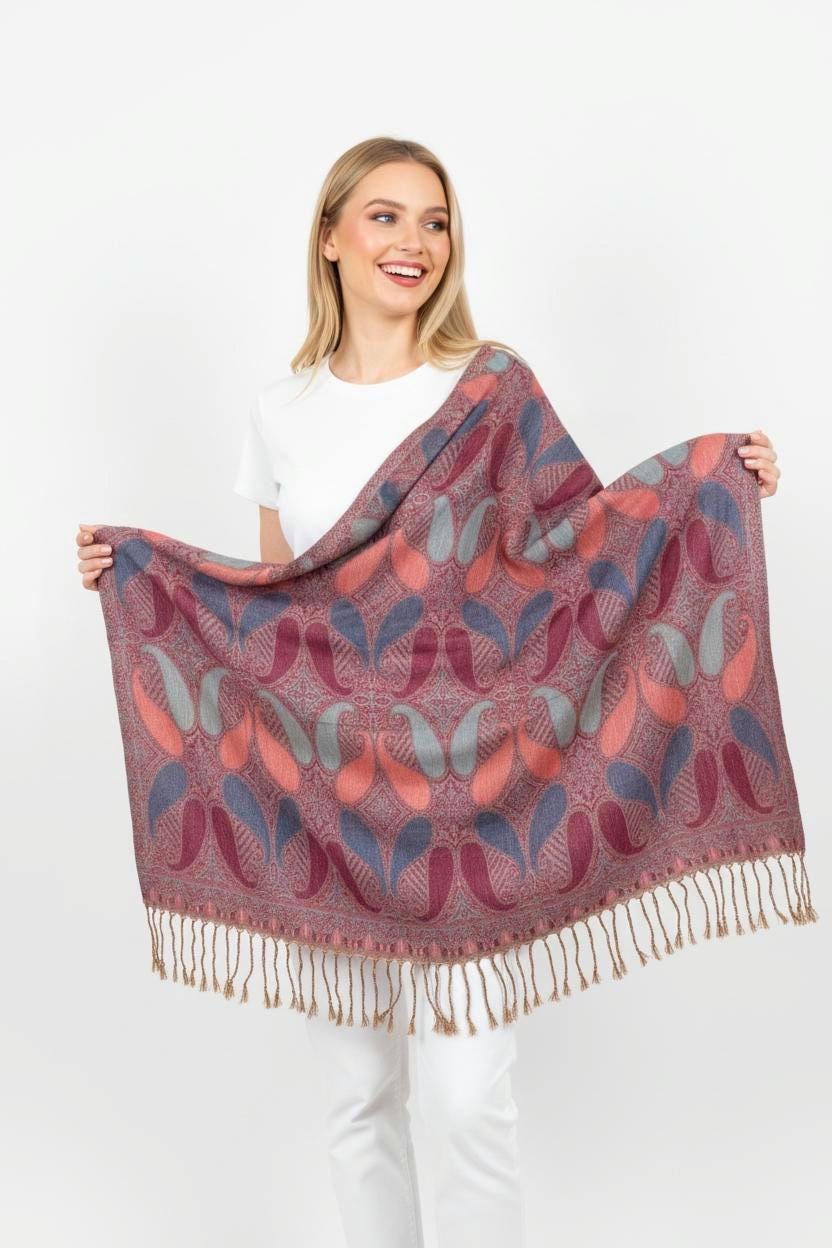 Bellissima Sciarpa A Fantasia In Stile Cashmere - Foto 9