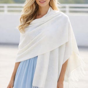 White Silk Blend Pashmina Shawl - Handmade Reversible Wrap