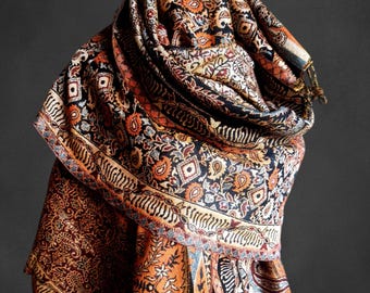 Hand Woven Pashmina Shawl, Floral Paisley Scarf, Natural Dyes