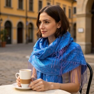 Blue Pink Pashmina Shawl Wraps Woman Shawls And Wraps  Blue  Floral Shawl Woman Shawls And Wraps Mom Gifts Birthday Gifts