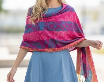 Rainbow Pashmina Shawl: Woven Scarf Wrap - Shawl And Wraps - Colorfull Pashmina - Festival Shawl Wraps - Summer Pashmina