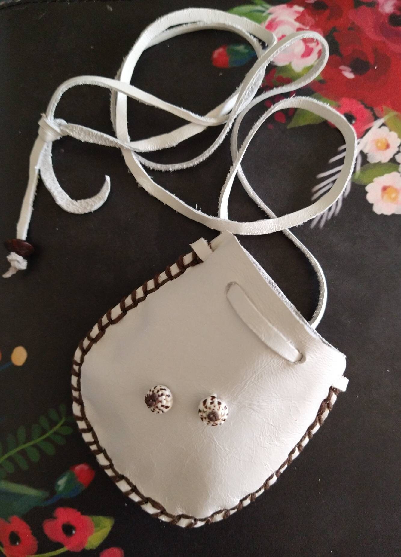 Necklace White Leather Pouch Classic Etsy