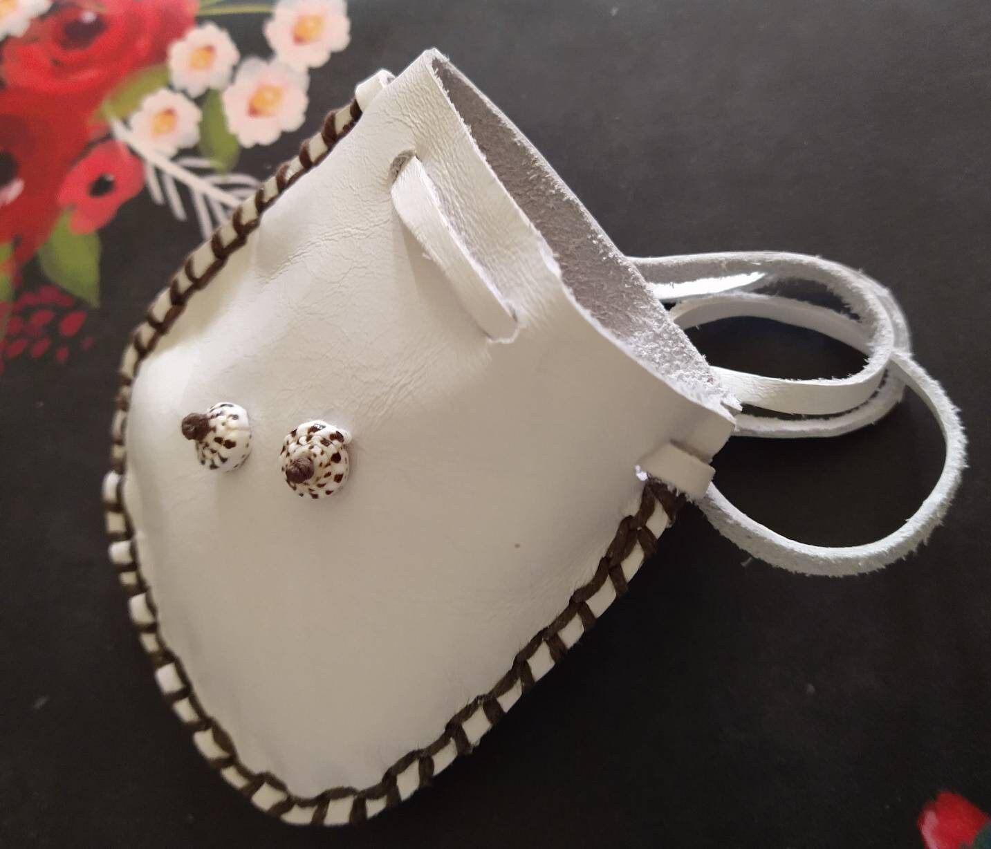 Necklace White Leather Pouch Classic Etsy