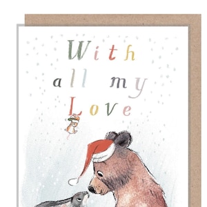 Petite carte-cadeau de Noël - Carte-cadeau pliée de qualité avec enveloppe pour un cadeau spécial - Avec tout mon amour - Souris ours lièvre - fabriquée au Royaume-Uni GC06