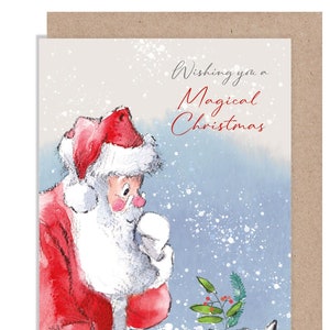 Portefeuille/carte de Noël - Carte de voeux de qualité pour mettre de l'argent ou un bon cadeau - Noël magique - Père Noël et renard - XMW03