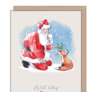 Petite carte-cadeau de Noël - Carte-cadeau pliée de qualité avec enveloppe pour un cadeau spécial - Beaucoup d'amour - Père Noël et renard - Fabriqué au Royaume-Uni GC02