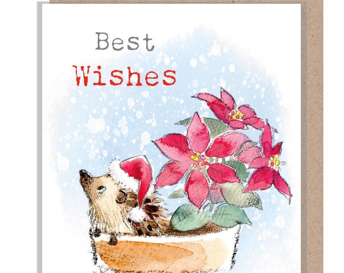 Small Christmas Gift Card - Quality folded gift card with envelope for a special gift - Best Wishes- Brown puppy design - made in UK GC05
