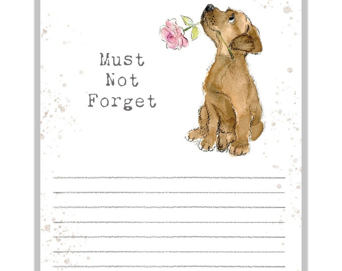 Magnetic Notepad - Brown puppy with flower illustration - NOTE05