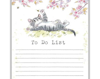 Magnetic Notepad - cat with cherry blossom  illustration - NOTE02