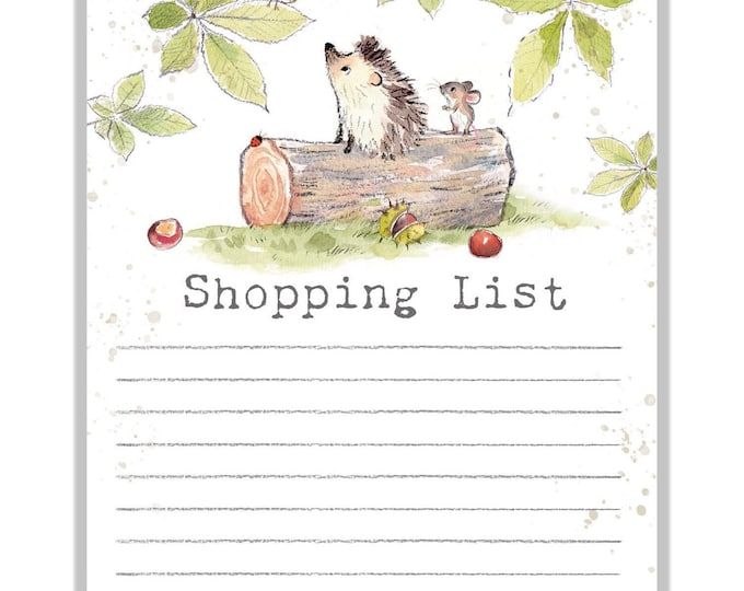 Magnetic Notepad - shopping list - Hedgehog, Mouse and Bird illustration - NOTE08