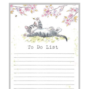 Magnetic Notepad - cat with cherry blossom  illustration - NOTE02