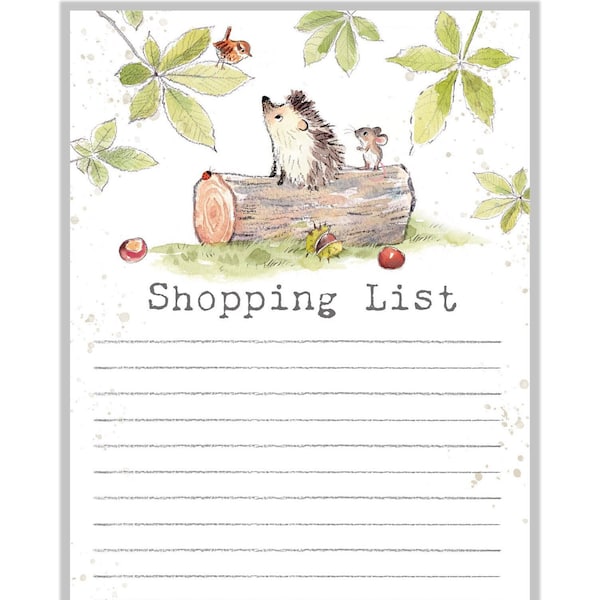 Magnetic Notepad - shopping list - Hedgehog, Mouse and Bird illustration - NOTE08