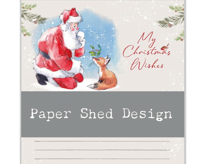 Christmas Notepad - A6 size - My Christmas wishes - Wintery tails - charming Santa Illustration - made in the UK - XNOTE03