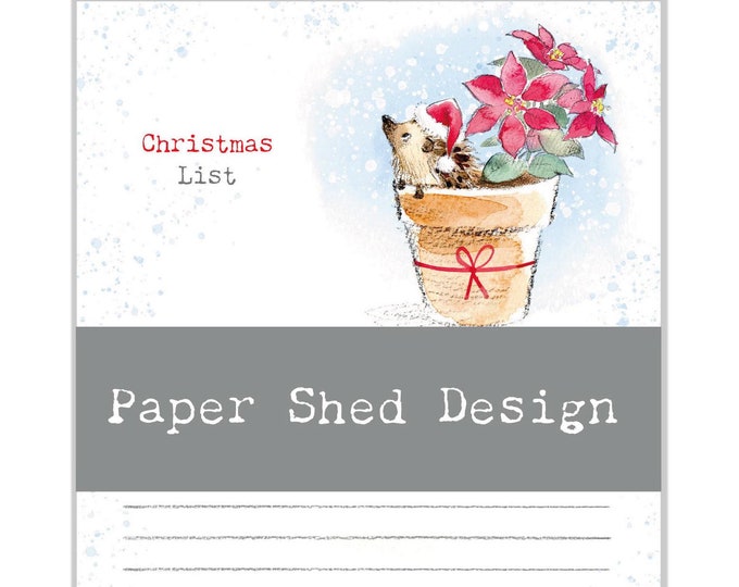Christmas Notepad - A6 size - Christmas List - charming Hedgehog Illustration - made in the UK - XNOTE04