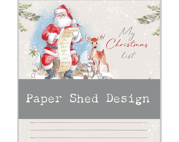 Christmas Notepad - A6 size - My Christmas List - Wintery tails - charming Santa Illustration - made in the UK - XNOTE01