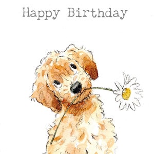 Gigantische wenskaart! - Extra grote kaart A4 - 210 x 297 mm - Happy Birthday - Puppy met bloem - XL08