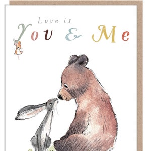 Carte de Saint-Valentin - Carte de qualité, L'amour, c'est moi et vous... « l'ours, le lièvre et la souris », illustrations réconfortantes, fabriquées au Royaume-Uni, BHME01