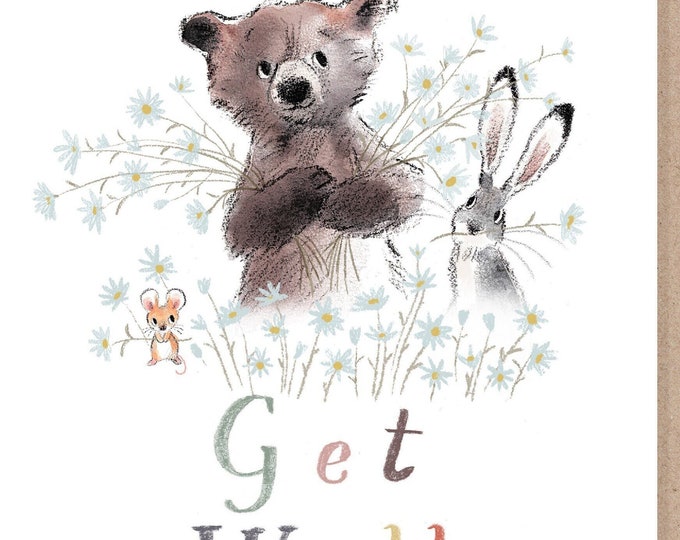 Giant Greeting Card! - Extra Large Card A4 - 210 x 297 mm - Get Well soon - Bear, Hare, Mouse - XL06