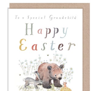 Para um neto especial - Cartão de Páscoa, Cartão de felicitações de qualidade, 'o urso, a lebre e o rato', Ilustrações encantadoras, feito no Reino Unido, BHMEASTER02