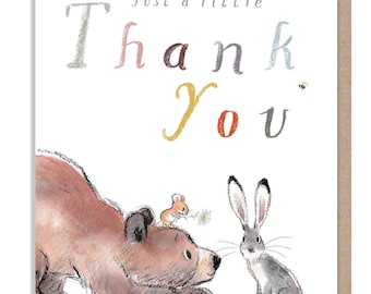 Thank you, Quality Greeting Card, 'the Bear, the Hare, and the Mouse', heart warming Illustrations, made in UK, BHME06