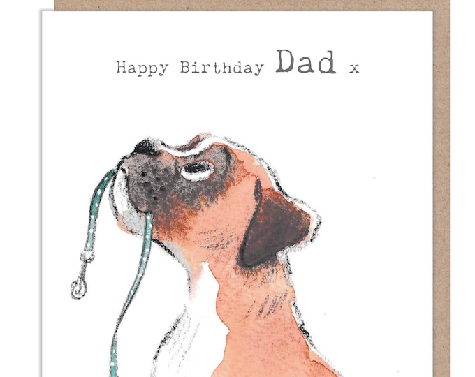 Dad Birthday Card - Boxer Illustration - absolutely barking range - ABE077