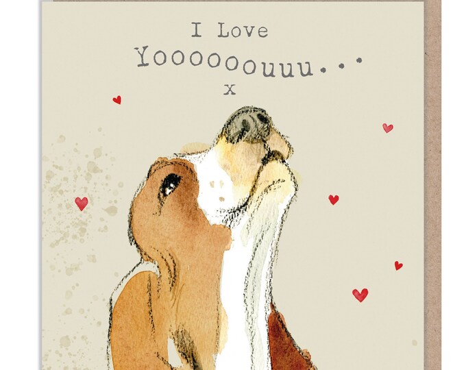 Valentine's Day Card - Quality Greeting Card - Charming illustration - 'Absolutely barking' range - Basset Hound - Made in UK -  ABE013