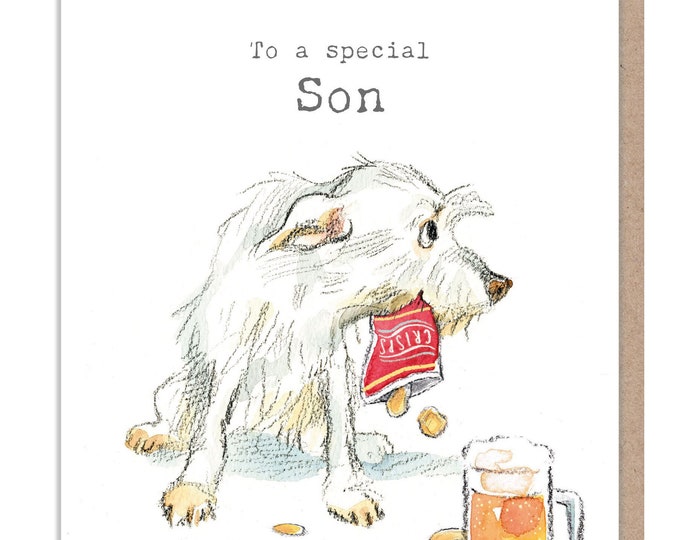 Son Birthday Card - Dog Illustration - absolutely barking range - ABE080