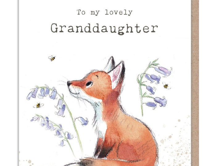 Granddaughter Birthday Card - Fox with Bluebells Illustration - BWE022