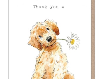 Thank You Card - Quality Greeting Card - Charming Dog illustration - 'Absolutely barking' range -  Cockapoo - Made in UK -  ABE014