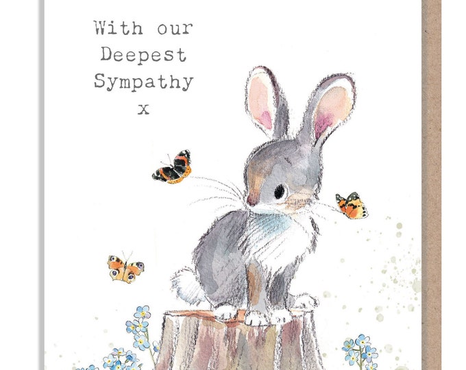 Sympathy card-  Rabbit with butterflies Illustration - BWE032