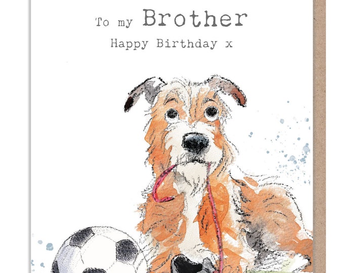 Brother Birthday Card - Cute Dog football Illustration - absolutely barking range - ABE083