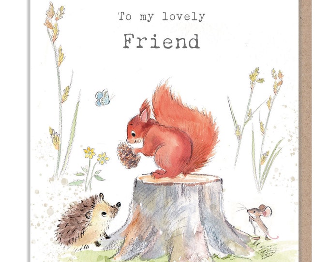 Friend Birthday Card - Cute Hedgehog and Squirrel Illustration - BWE026