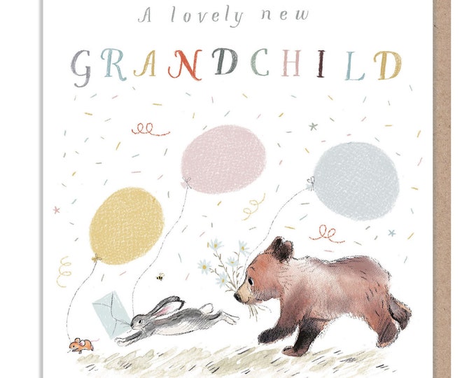 New Grandchild Card, 'The Bear the Hare and the Mouse' range BHME016