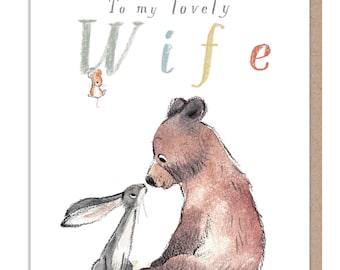 Wife Birthday Card, 'The Bear the Hare and the Mouse' range BHME013