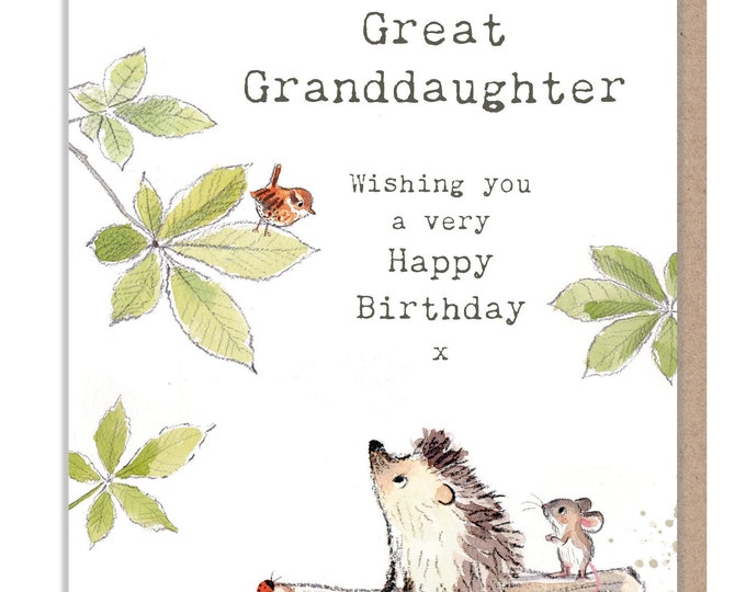 Great Granddaughter Card - Cute Hedgehog and Mouse Illustration - BWE023