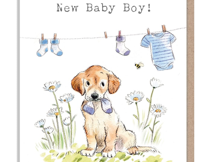 New baby boy card - Cute Dog Illustration - Absolutely Barking range - ABE089